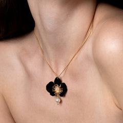 Butterfly Orchid Pearl Necklace Red