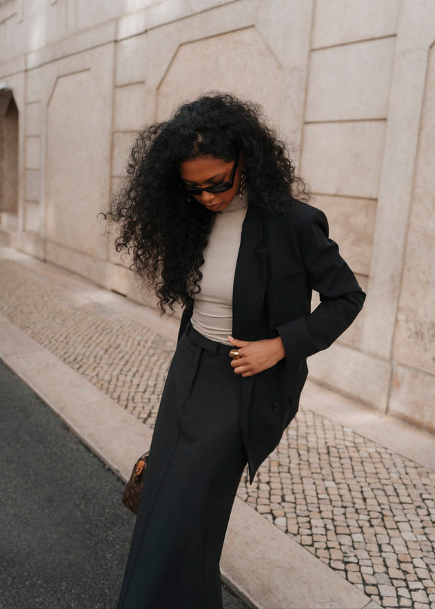 Keanu Tailored Mid-Waist Midi Skirt Black