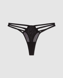 Mesh Strappy Thong Black