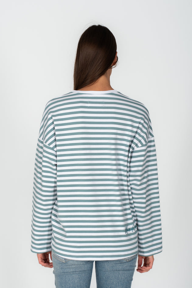 Oversized Longsleeve T-Shirt Sage Striped