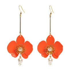 Butterfly Orchid Pearl Earrings Papaya Orange