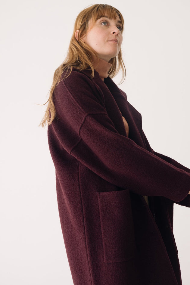 100% RWS Merino Wool Long Coat in Purple