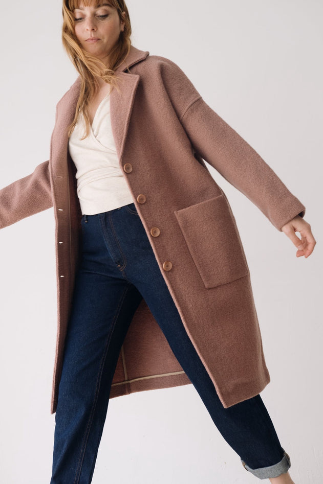 100% RWS Merino Wool Long Coat in Pink