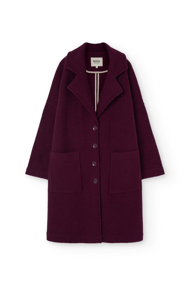 100% RWS Merino Wool Long Coat in Purple