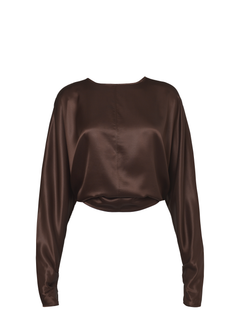 Halo Long Sleeve Silk Blouse Brown