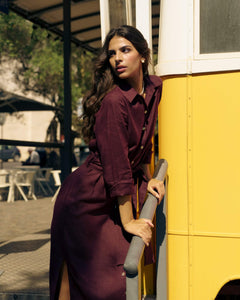 Chloe Linen Dress Merlot