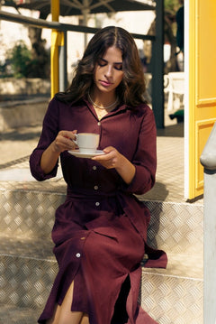 Chloe Linen Dress Merlot - IVALO.COM