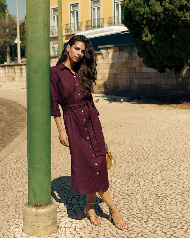 Chloe Linen Dress Merlot