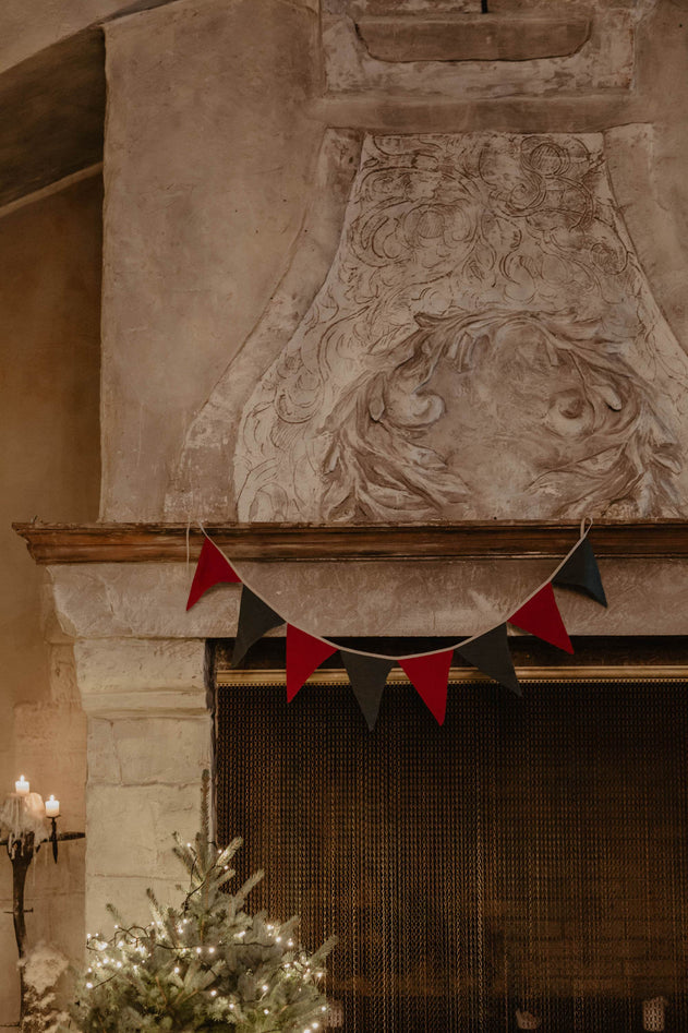 Linen Bunting Christmas Green/Red