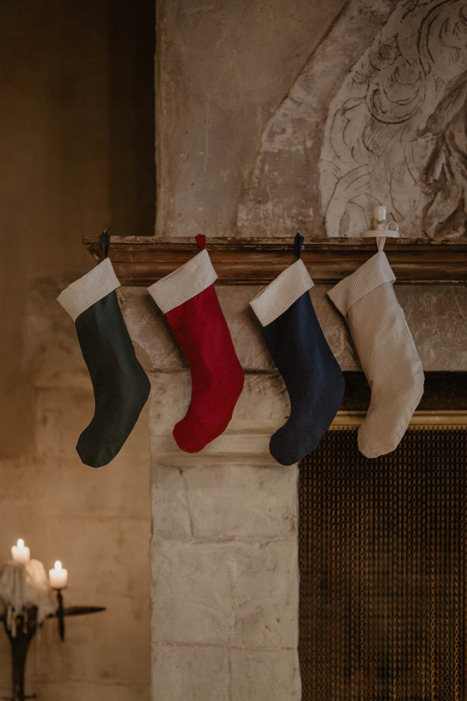 Linen Christmas Stocking With Striped Cuff