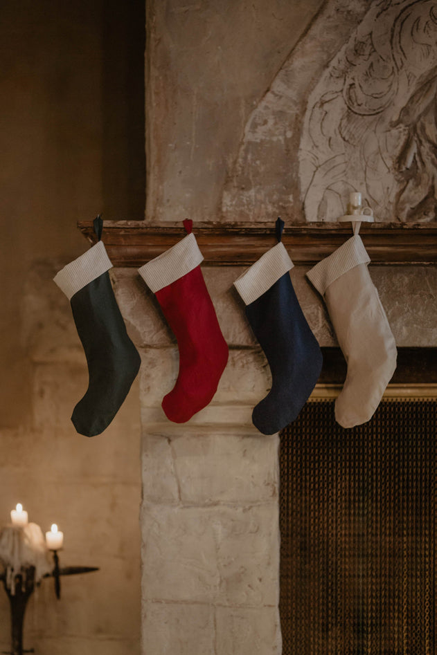 Linen Christmas Stocking With Striped Cuff