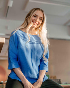 Classic Linen Blouse Marina Blue