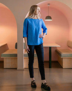 Classic Linen Blouse Marina Blue