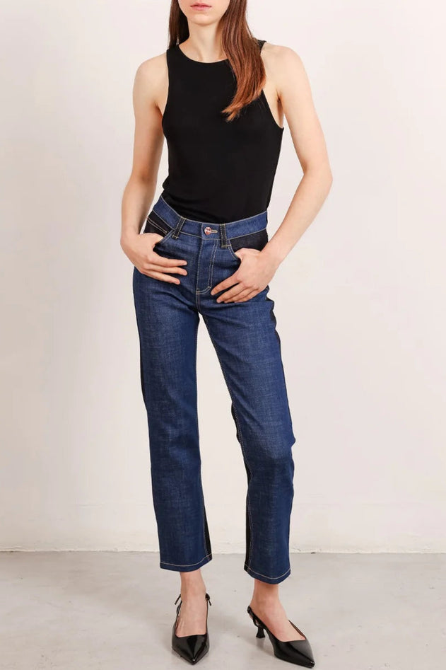 Cropped Colour Block Jeans Blue - Studio Heijne