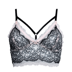 Crush Longline Lace Bralette Black/White