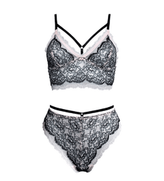 Crush Longline Lace Underwear Set Black/White