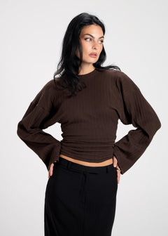 Espresso Fitted Long Sleeve Blouse