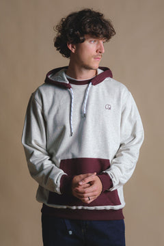 The Hooded Oversized Sweater Warm Heather Grey/Wine Red