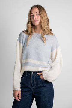 Block Stripe Knit Off-White/Light Blue