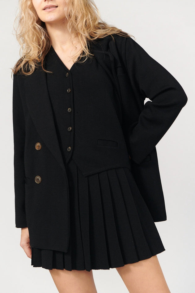 Piccolo Pleated Merino Mini Skirt Black