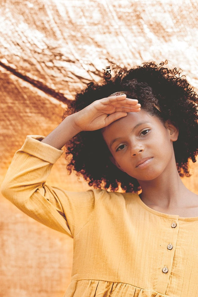 Kids' Basic Muslin Dress Mustard