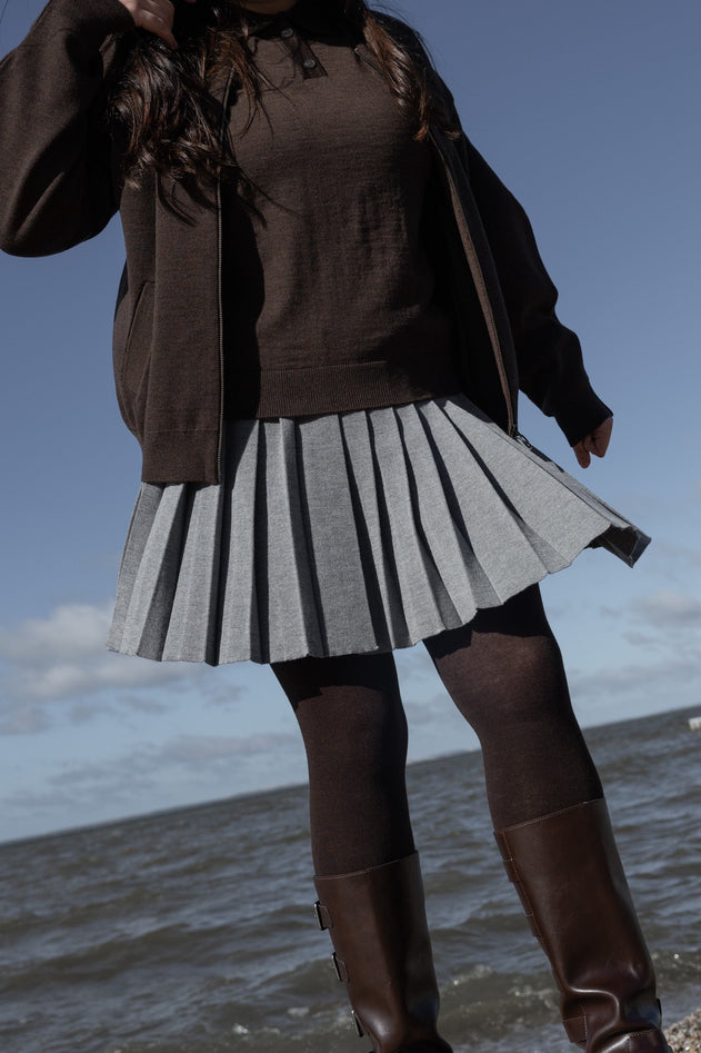 Piccolo Pleated Merino Mini Skirt Light Grey