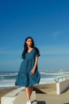 Linen Layered Dress Crystal Teal
