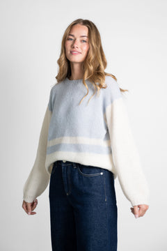 Block Stripe Knit Off-White/Light Blue
