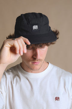 Water Repellent Nylon Five Panel Cap Black