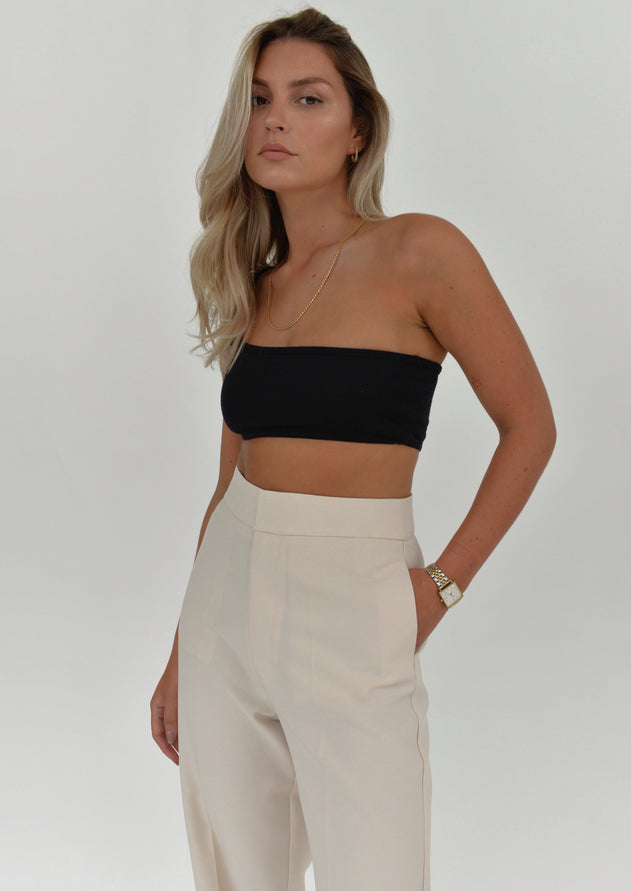 One Shoulder Ribbed Top Black