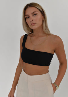 One Shoulder Ribbed Top Black