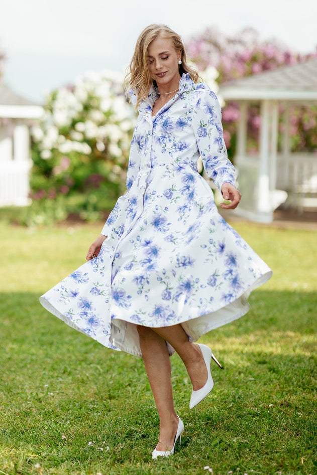 Fit and Flare Raincoat with A-Line Hem Floral White