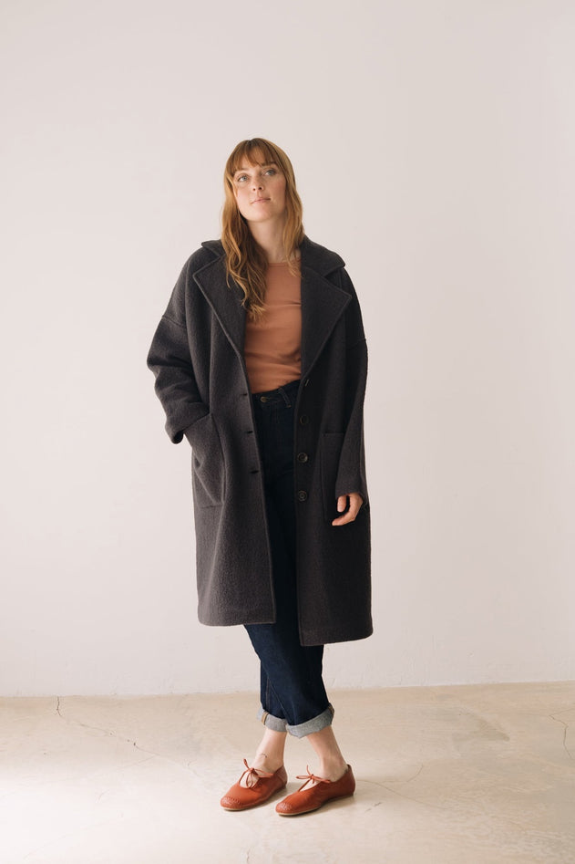 100% RWS Merino Wool Long Coat in Black