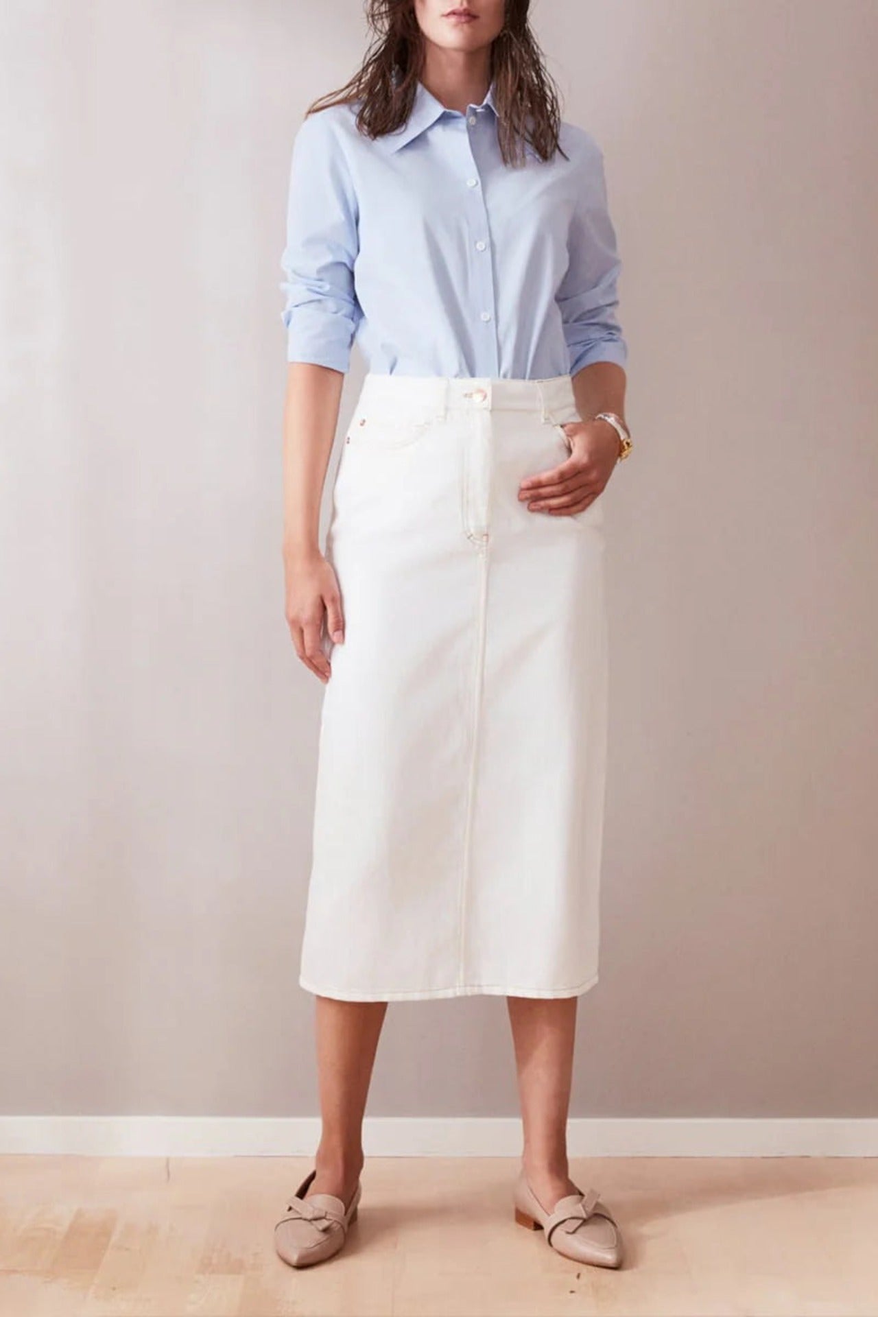 Five Pocket Midi Skirt White - Studio Heijne