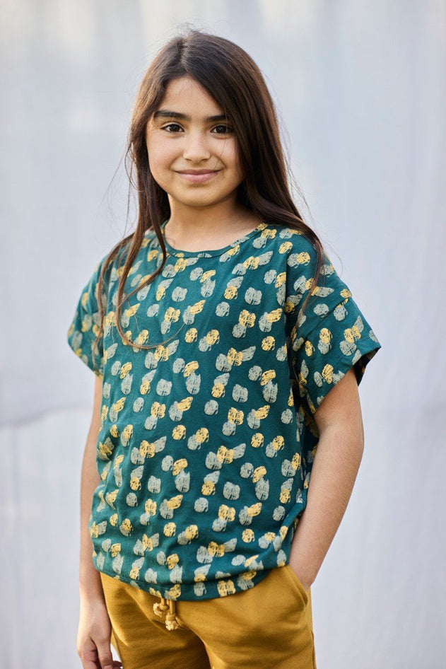 Kids' Unisex Organic Cotton T-Shirt Footprints Blue/Green