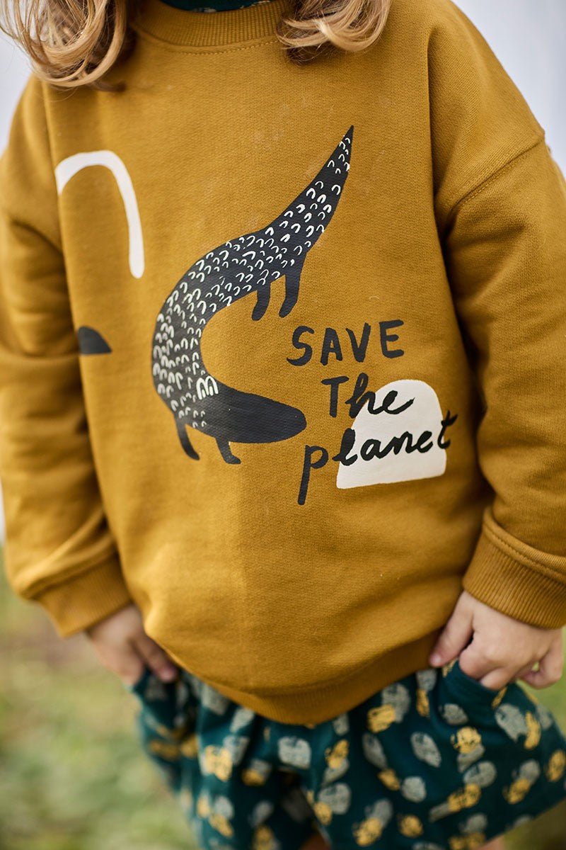 Kids' Unisex Organic Cotton Sweatshirt Crocodile Mustard