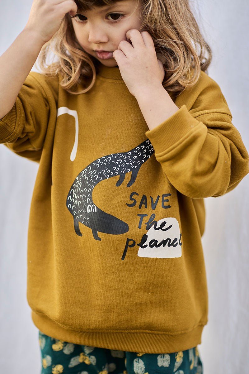 Kids' Unisex Organic Cotton Sweatshirt Crocodile Mustard