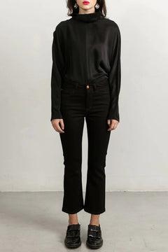 Flared Cropped Jeans Matching Stitch Black - Studio Heijne