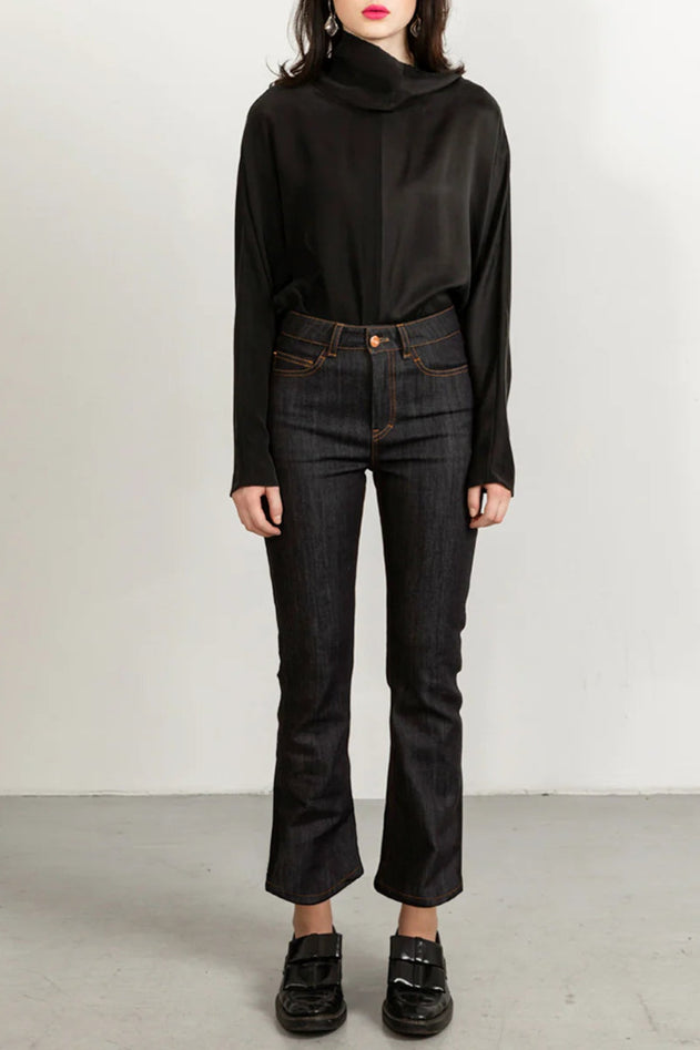 Flared Cropped Jeans Tobacco Stitch Blue - Studio Heijne