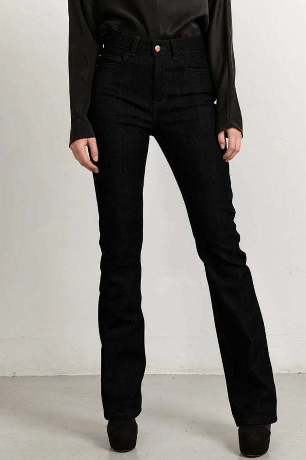 Flared Long Jeans Matching Stitch Black - Studio Heijne