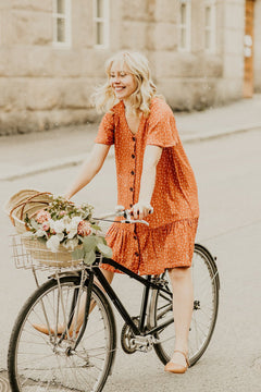 Frill Button Dress Vintage Leaf