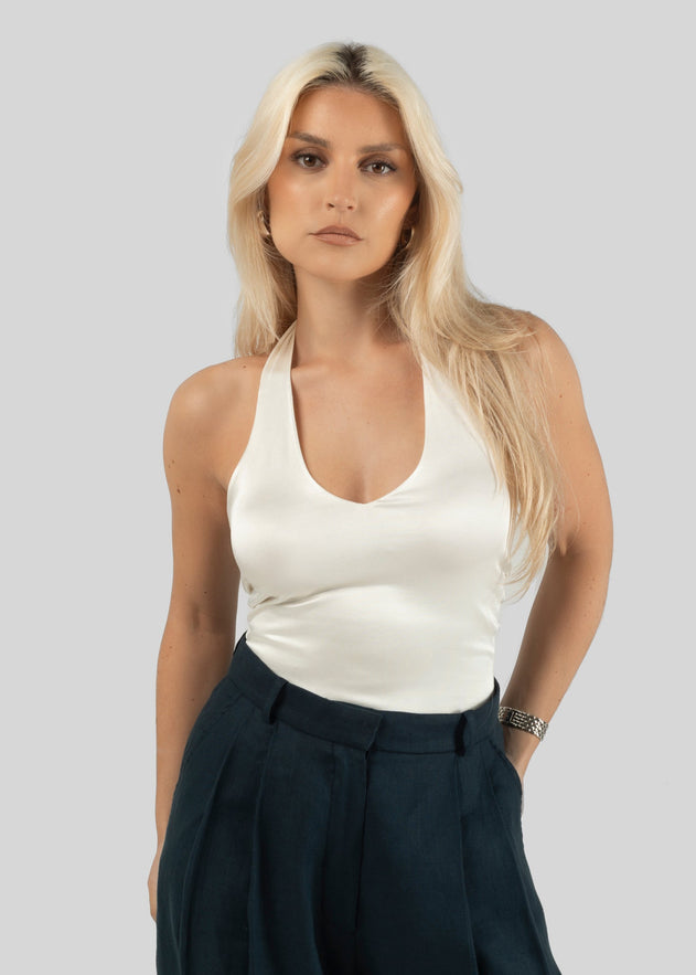 Pearl Halter-neck Toppi Helmiäisen Valkoinen