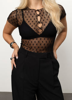 Scarlett Sheer Lace T-Shirt Black