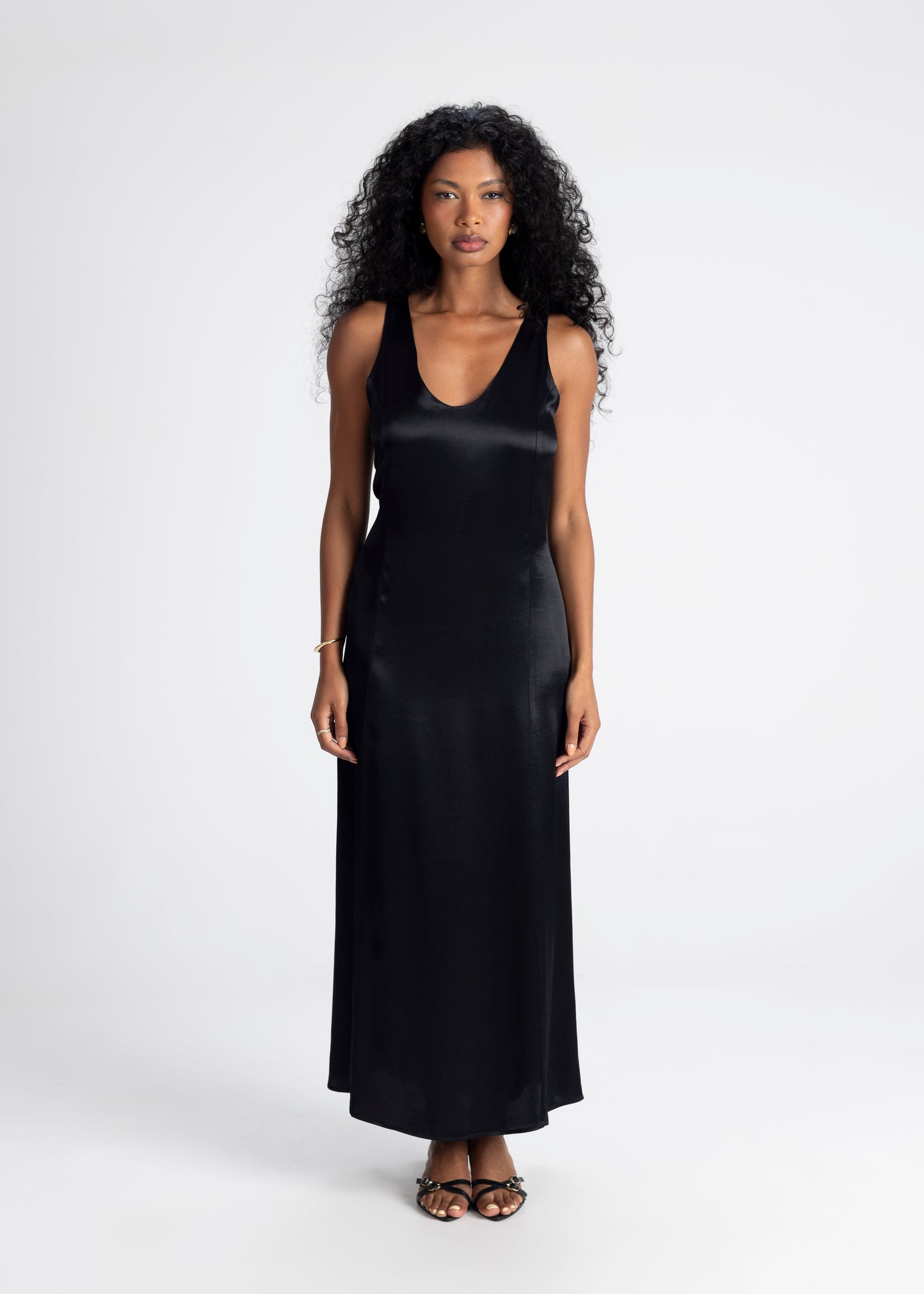 Elena Long Satin Dress Black