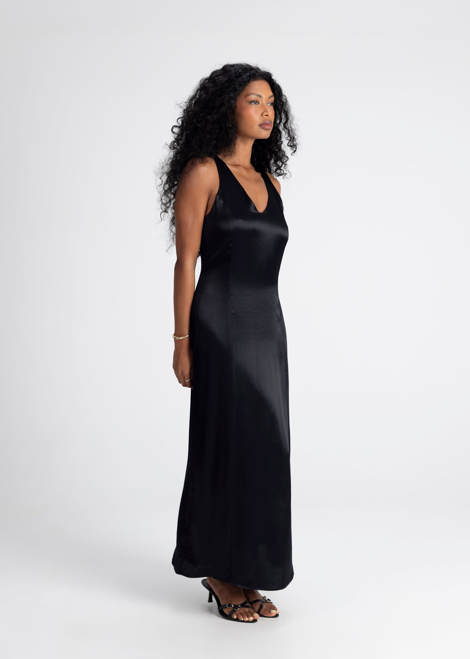 Elena Long Satin Dress Black