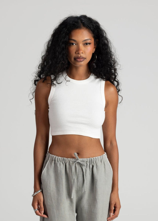 Kurt High-Neck Cropped Tank Top White