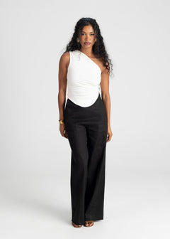 Elise Wide-Leg Linen Trousers Black