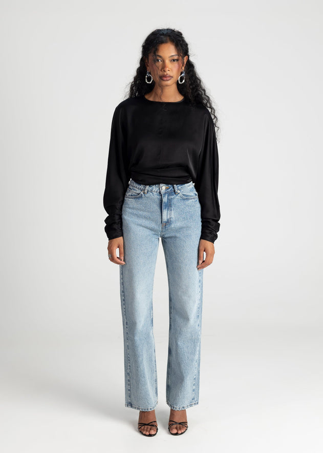 Halo Long Sleeve Satin Blouse Black