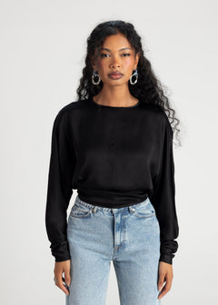 Halo Long Sleeve Satin Blouse Black