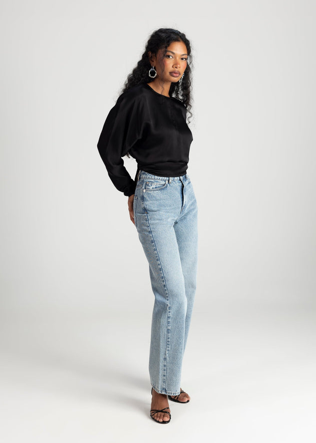 Halo Long Sleeve Satin Blouse Black